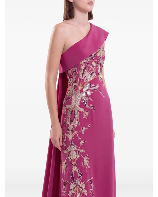 Saiid Kobeisy Pink One-Shoulder Embroidered Evening Dress