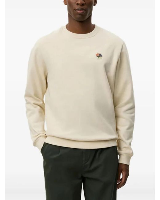 Les Deux White Floral-Embroidered Crew-Neck Sweatshirt for men