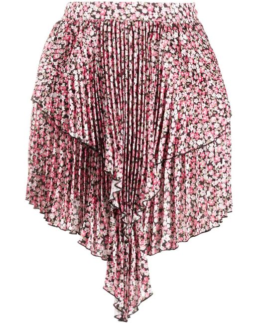 WANDERING Red Waterfall Hem Asymmetric Mini Skirt
