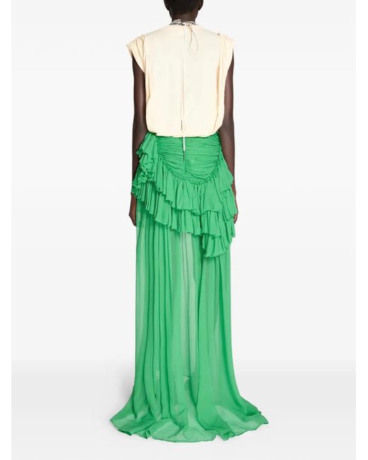 Dries Van Noten Green Ruffled Silk Skirt