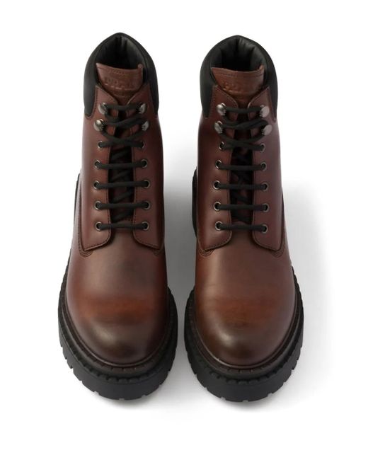 Prada Brown Leather Ankle Booties