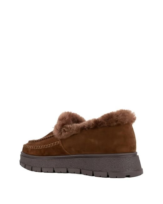 Linda Baumann Brown Mocassins En Daim À Bords En Fourrure