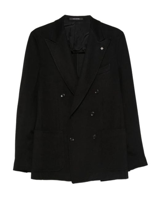 Tagliatore Black Double-Breasted Pocket Blazer for men