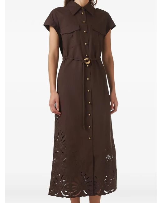 Clea Women's Brown Kya Embroidered Midi Dress - www.benaras.co