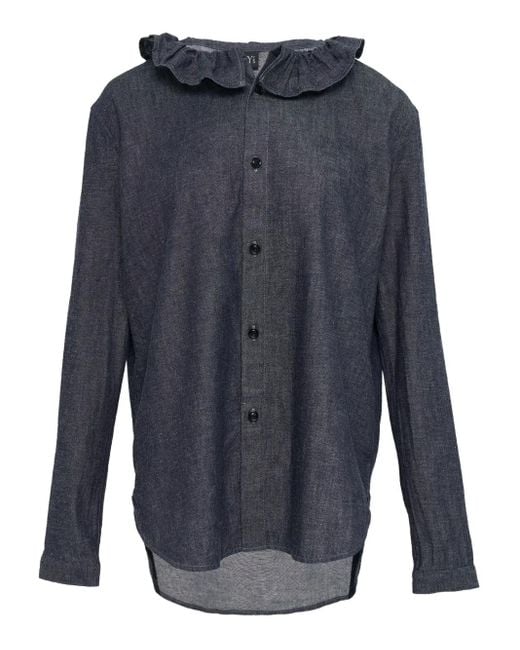 Y's Yohji Yamamoto Blue Jeanshemd mit Rüschen