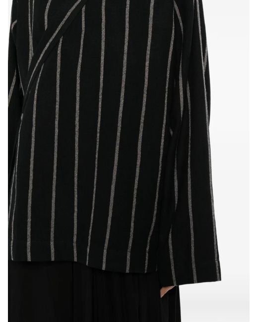 Uma Wang Black Vertical-Stripe Wrap Blazer