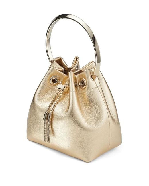 Jimmy Choo Natural Bon Bon Metallic-Finish Bucket Bag