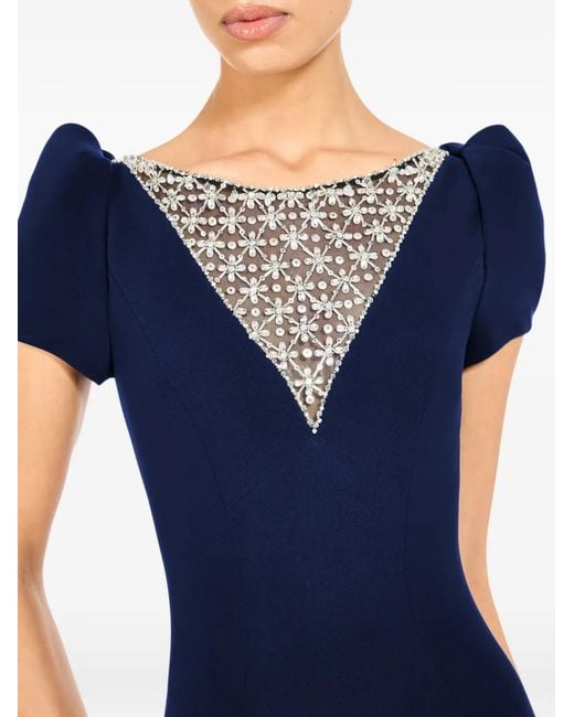 Jenny Packham Blue Vienna Embellished Puff-Sleeve Midi Dress