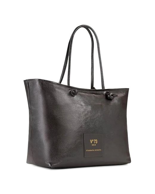 V73 Black Logo-Patch Tote Bag