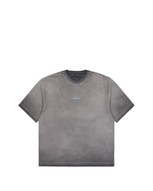 Stone Island Gray Logo-Print Washed T-Shirt for men