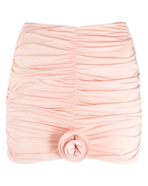 LaRevêche Pink Lillibet Floral-Appliqué Ruched Stretch-Jersey Miniskirt