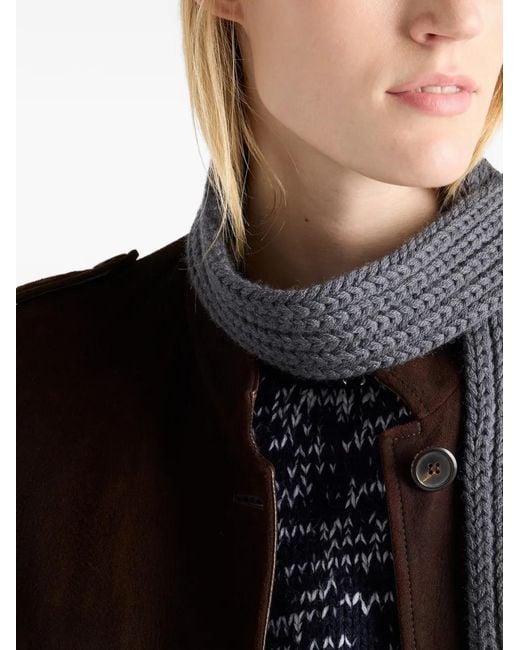 Prada White Logo-Detail Knit Scarf