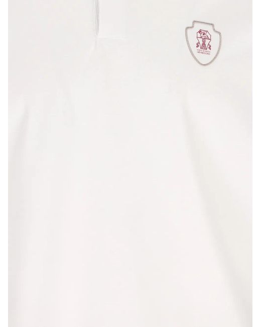 Brunello Cucinelli White Striped-Detail Polo Shirt for men