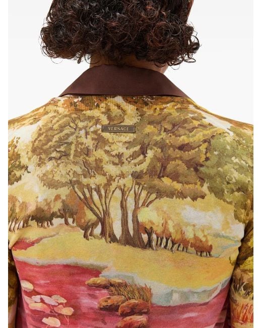 Versace Red Printed Silk Knit Cardigan