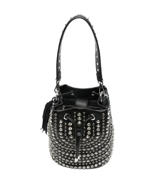 La Carrie Black Andromeda Studded Tassel Bucket Bag