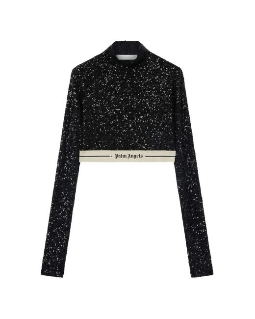 Palm Angels Black Logo Essential Sequins Top