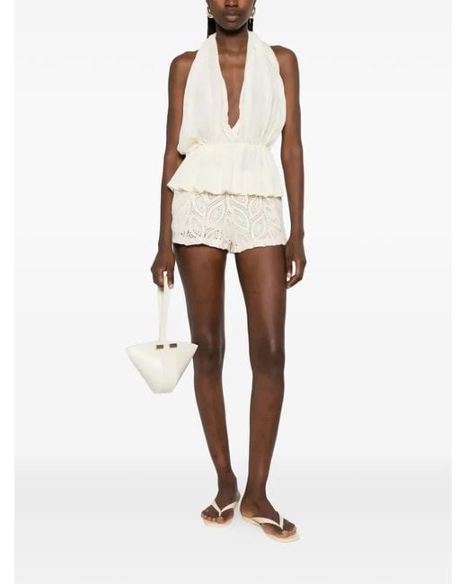 ACTUALEE White Sequin-Embellished Lace Shorts