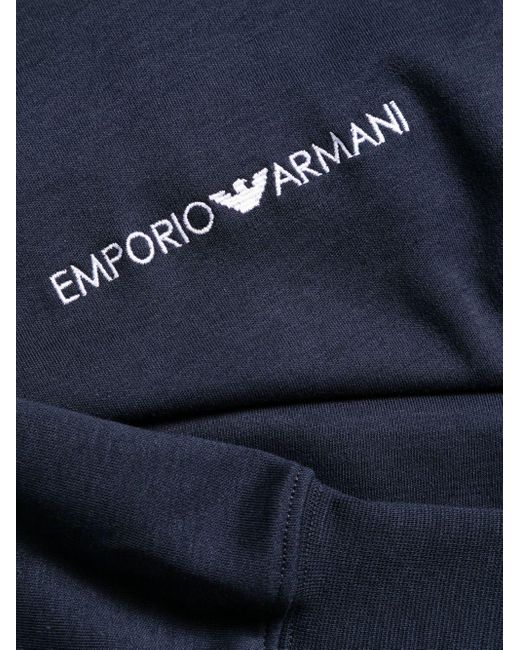 Emporio Armani Blue Logo-embroidered Cotton Pyjama Set