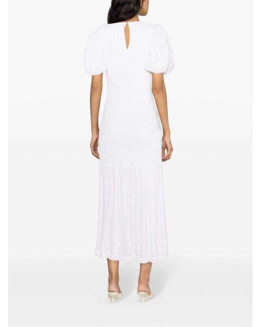 ROTATE BIRGER CHRISTENSEN White Puff-sleeve Midi Dress - Women's - Elastane/polyester/recycled Polyester