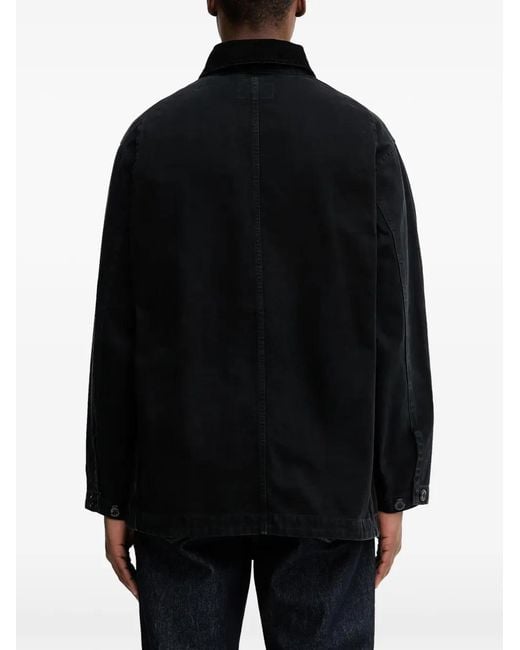 Carhartt Black Prescott Corduroy-Collar Logo-Patch Jacket for men