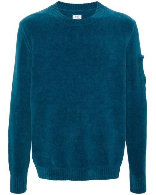 C P Company Blue Lens-detail Chenille Sweatshirt for men