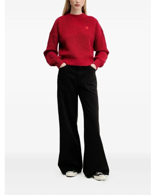 HUGO Red Ribbed Logo-Patch Jumper