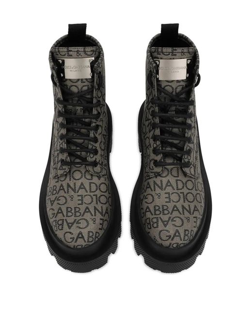 Dolce & Gabbana Gray Jacquard Logo Ankle Boots for men