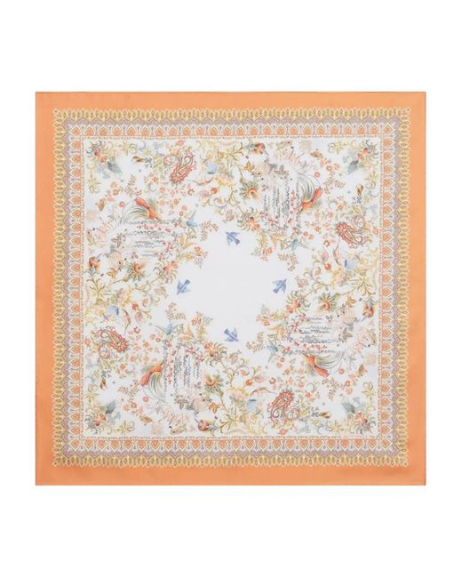 Etro White Flora-Fauna Motif Silk Scarf
