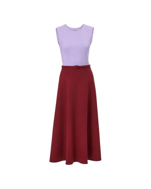 Carolina Herrera Red Colorblock Sleeveless Belted Midi Dress