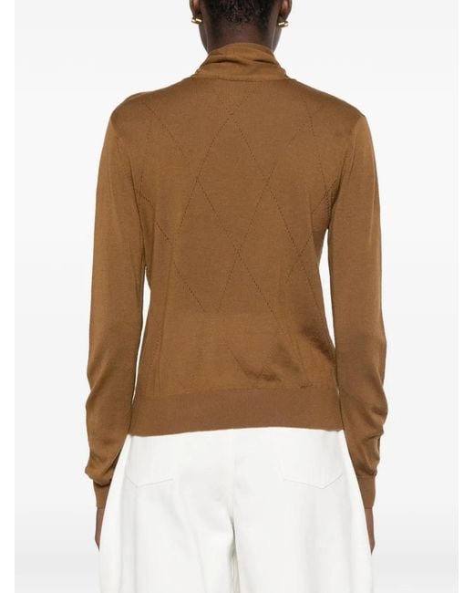 LAMRONS Brown Pussy-Bow Pointelle-Knit Sweater