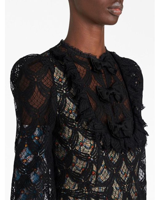 Etro Black Lace-detailing Ruffle-detailing Dress