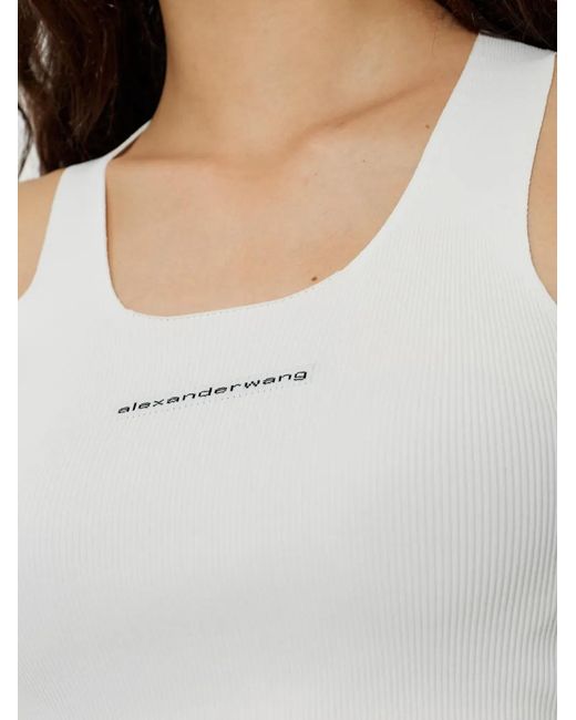Alexander Wang White Ribbed-Knit Logo-Patch Cotton Tank Top