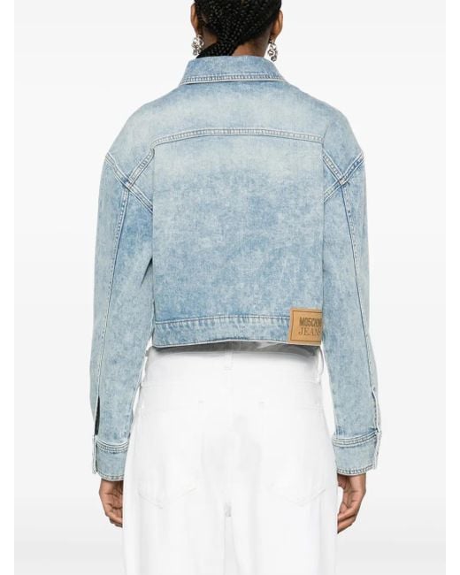 Moschino Blue Heart-Pockets Cropped Denim Jacket