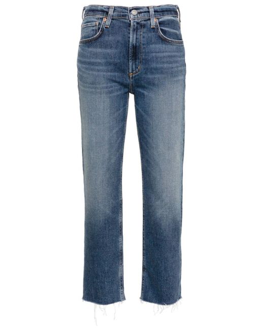 Citizens of Humanity Blue Mid-rise Cropped Jeans