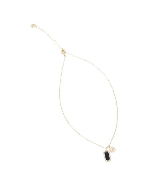 DKNY White Logo-Pendant Crystal-Embellished Necklace
