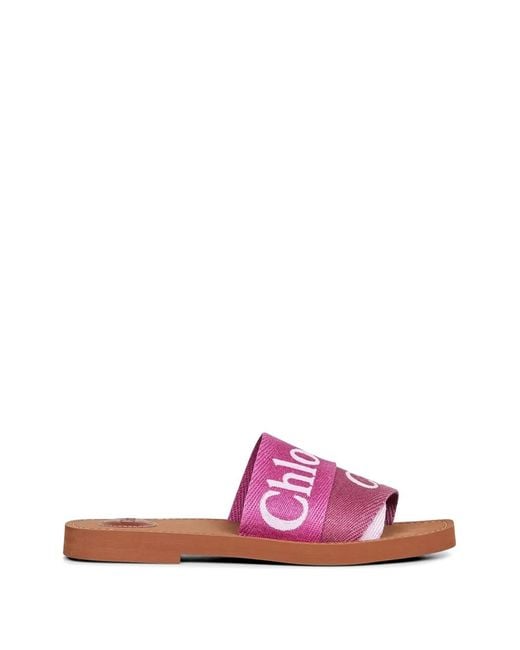 Chloé Pink Logo-Print Sandals
