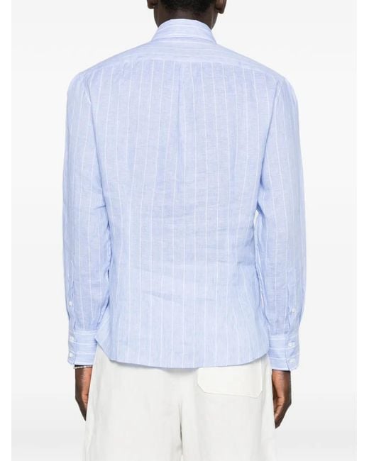 Brunello Cucinelli Blue Striped Shirt for men