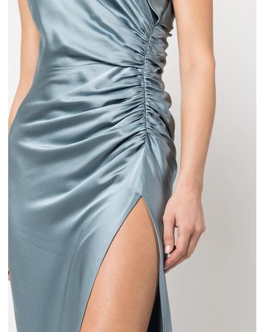 Michelle Mason Blue Gathered-Detail Silk Gown