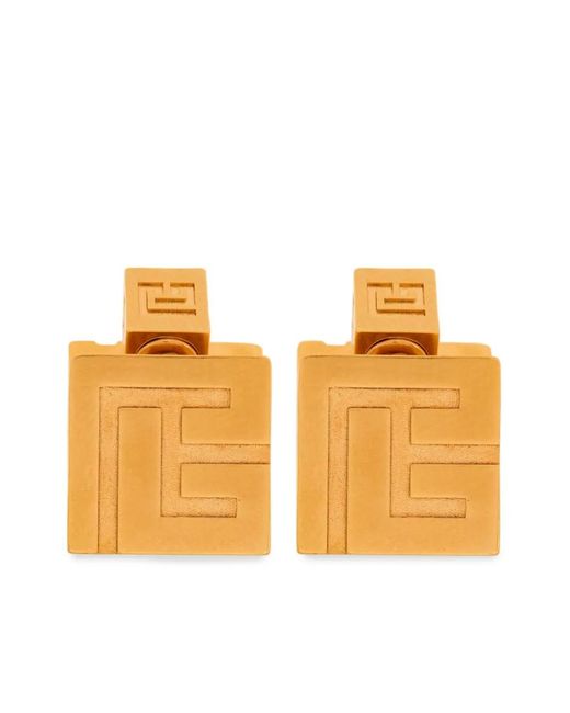 Balmain Orange Pb-Monogram Engraved Stud Earrings