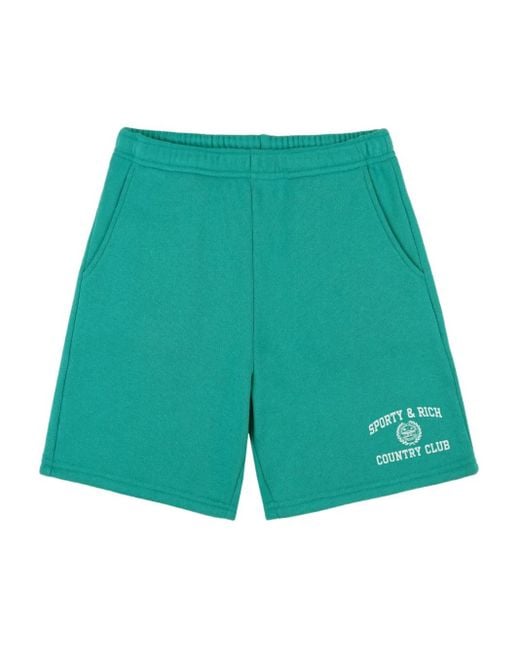 Sporty & Rich Green Logo-Embroidered Fleece Shorts