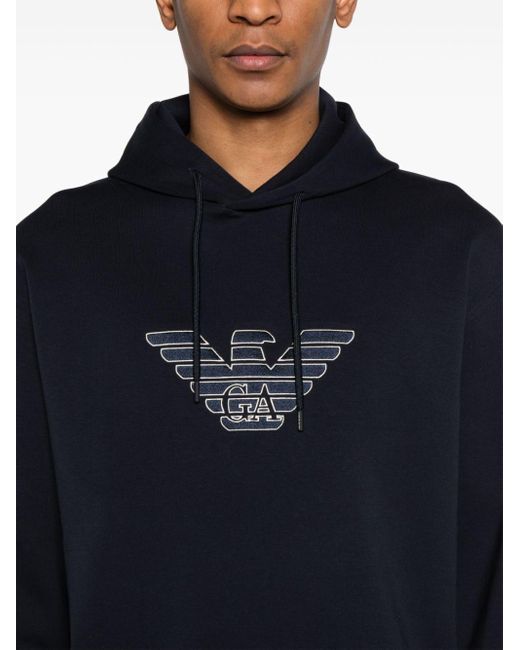 Emporio Armani Blue Logo-embroidered Jersey Hoodie for men