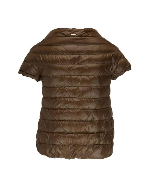 Herno Brown Short-Sleeve Quilted Down Jacket