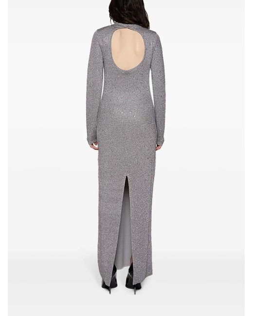 Rabanne Gray Rhinestone-Embellished Open-Back Maxi Dress