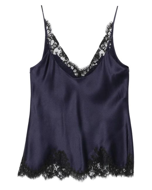 Carine Gilson Blue V-Neck Lace-Detail Slip