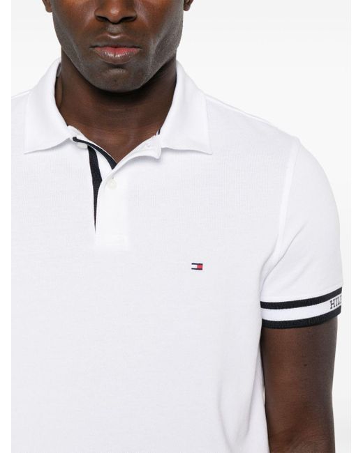 Tommy Hilfiger White Logo-tape Detail Cotton Polo Shirt for men
