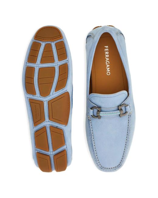 Ferragamo Blue Gancini Ornament Driver Loafers for men