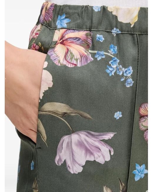 Ouí Green Floral-Print Trousers