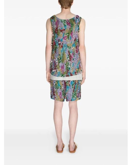 Dries Van Noten Blue Sequin-Embellished Shorts for men