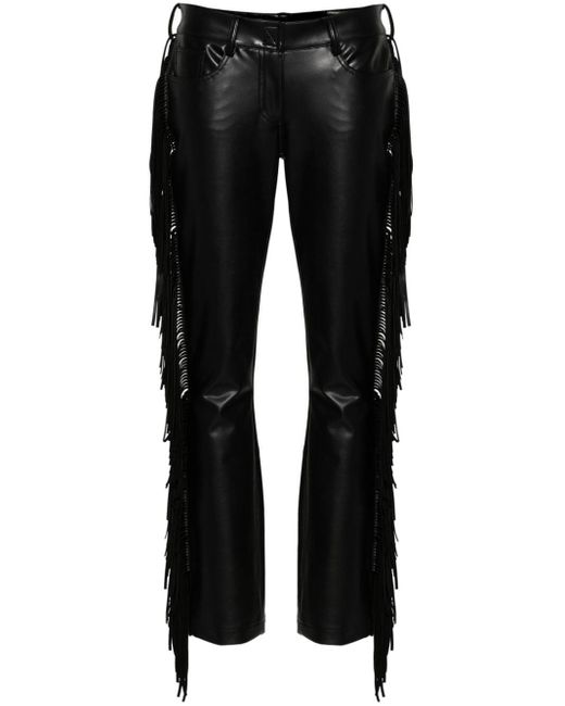 Norma Kamali Black Fringe-detail Straight Trousers