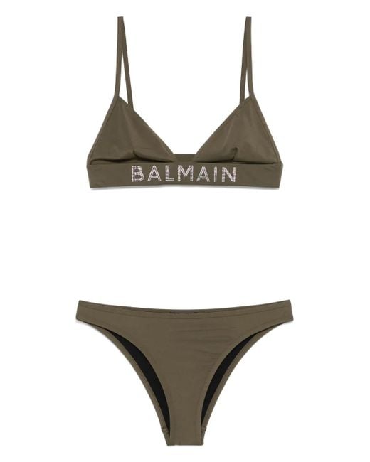 Balmain Green Logo-Appliqué Bikini